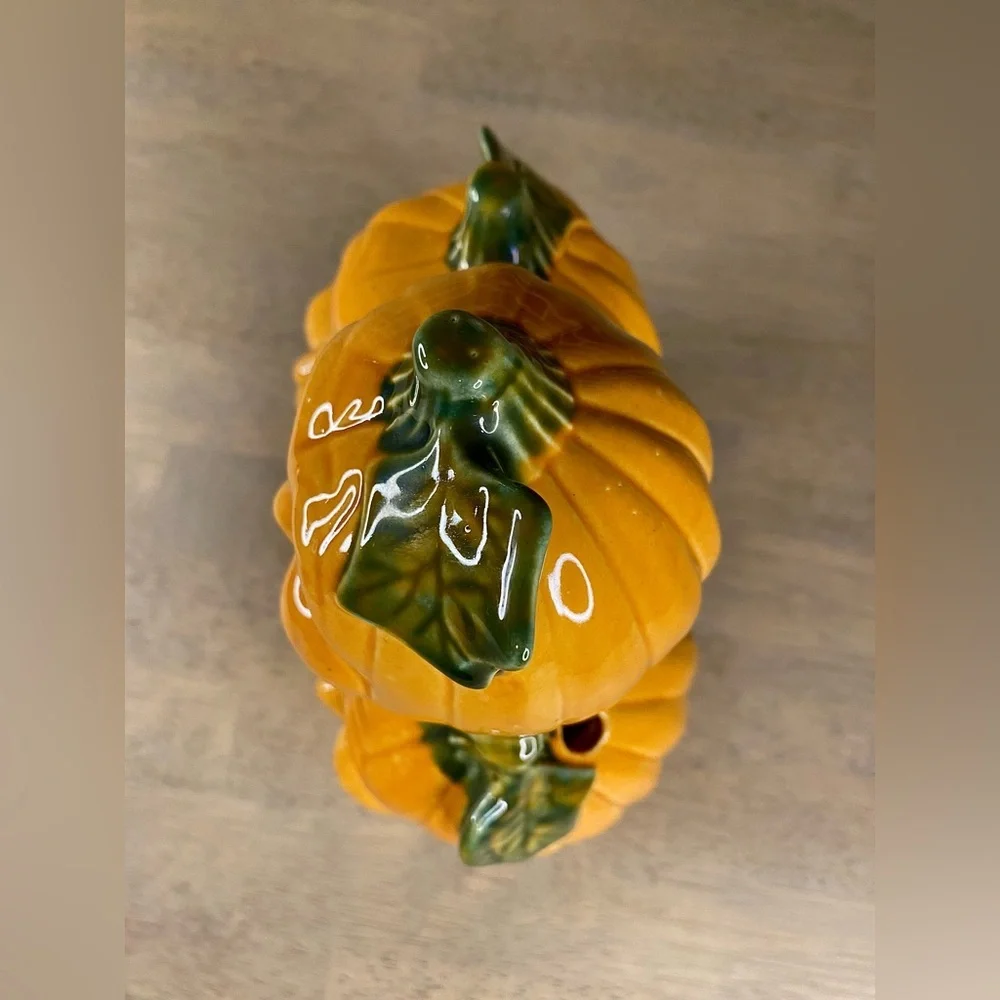VTG Halloween Ceramic Light Up Pumpkin Patch Jack O Lantern 8 x 7